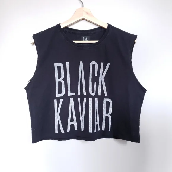 Black Kaviar Graphic Sleeveless Crop Top Upcycled - Picture 3 of 7